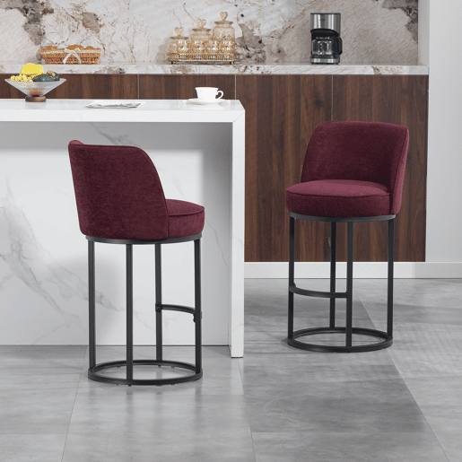 Banco de bar 2 unidades - moderno, acolchoado, pernas metálicas pretas - vermelho vinho
