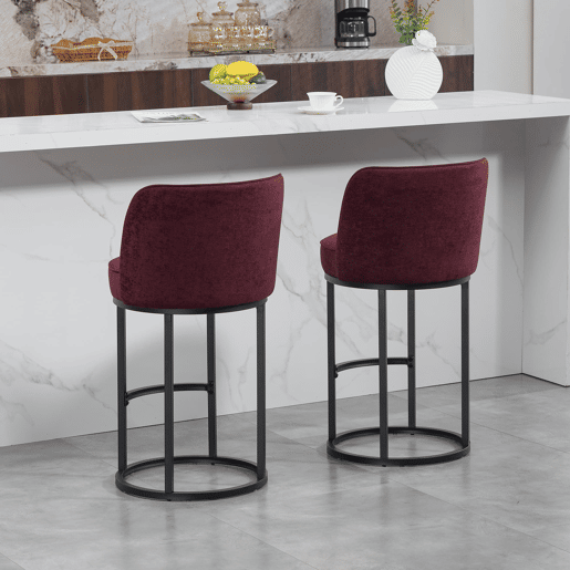Banco de bar 2 unidades - moderno, acolchoado, pernas metálicas pretas - vermelho vinho