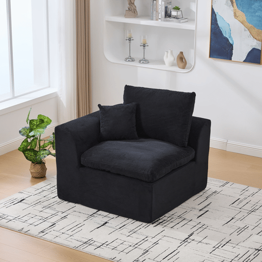 Sofá individual de 1 lugar - Minimalista, confortável, com almofada - Preto