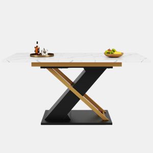 Mesa extensível 120-160×80 cm - com placa interior, base dourada - cor preta