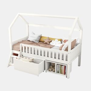 Cama-casa,cama de criança de madeira de pinho 90x200 cm,branco
