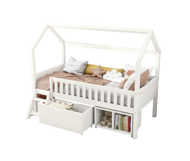 Cama cabaña,cama infantil de madera de pino 90x200 cm,blanco