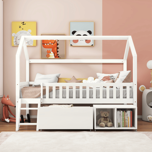 Cama-casa,cama de criança de madeira de pinho 90x200 cm,branco