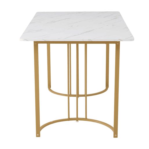 Conjunto de sala de jantar 140x80cm - Mesa com 4 cadeiras de veludo castanho, pernas douradas