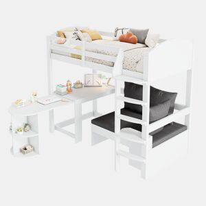 Cama alta,cama de criança de madeira maciça 90x200 cm,branco