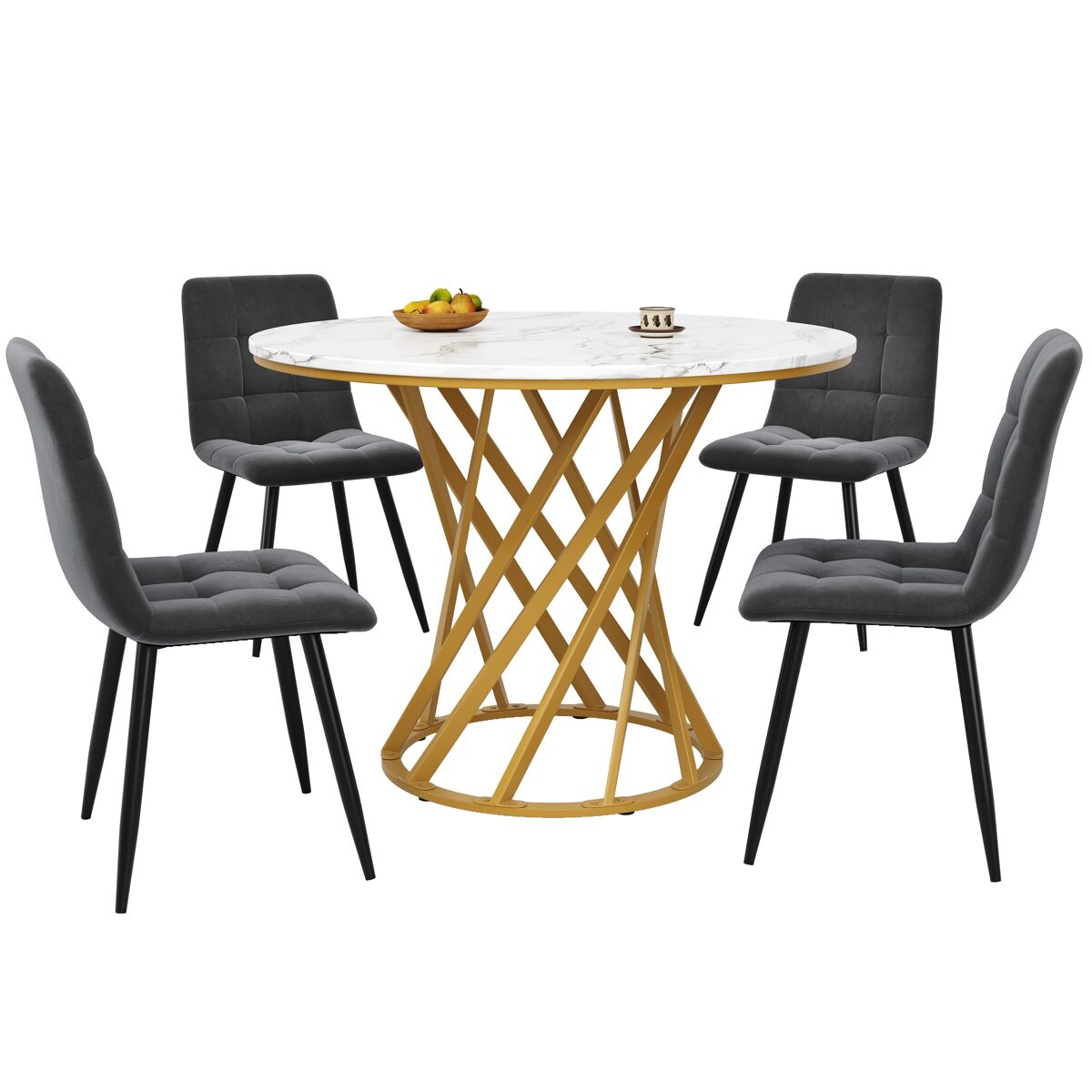 Conjunto de mesas y sillas de comedor 80x80 Dorado