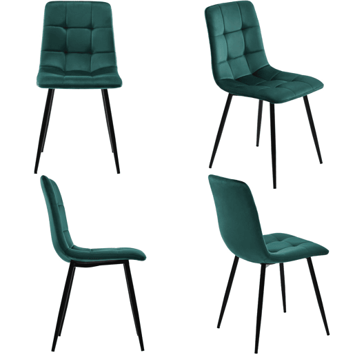 Conjunto de mesa de jantar 117 cm - Mesa retangular com 4 cadeiras, tecido de veludo verde, pernas pretas