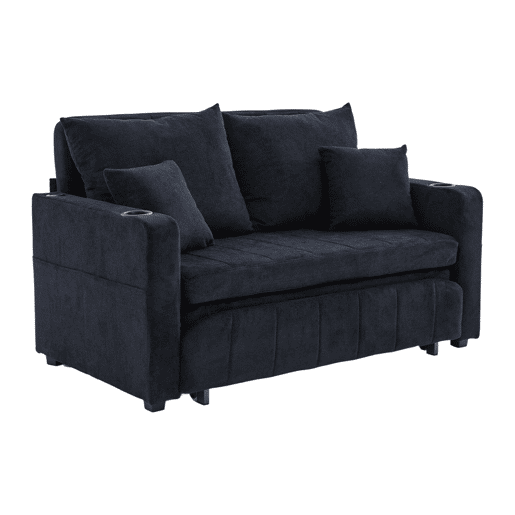 Sofá de tecido multifuncional - dobrável, 2 funções, lavável, USB, porta-copos - Preto
