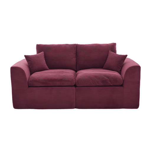 Sofá de tecido de 2 lugares - Minimalista, confortável com almofadas - Vermelho vinho