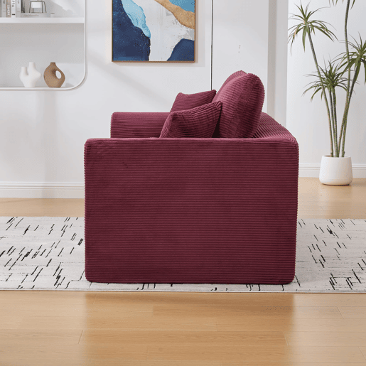 Sofá de tecido de 2 lugares - Minimalista, confortável com almofadas - Vermelho vinho