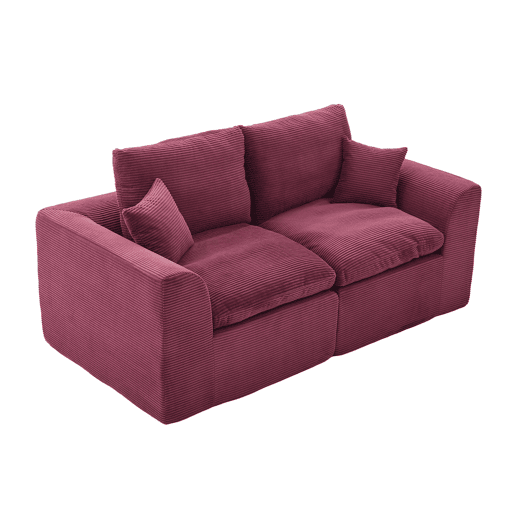 Sofá de tecido de 2 lugares - Minimalista, confortável com almofadas - Vermelho vinho