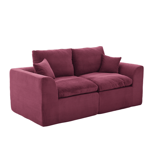 Sofá de tecido de 2 lugares - Minimalista, confortável com almofadas - Vermelho vinho