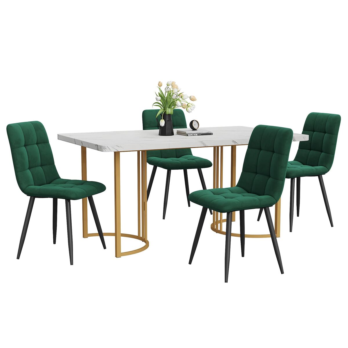 Conjunto de mesas y sillas de comedor 140x80 Verde