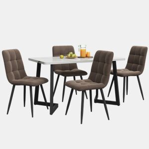 Conjunto de sala de jantar 117×68 cm - Mesa retangular moderna com 4 cadeiras de veludo castanho - Pernas pretas