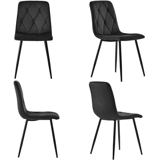 Conjunto de sala de jantar de 5 peças - Mesa redonda de mármore com pernas metálicas pretas - 4 cadeiras ergonómicas de couro preto