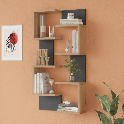 Prateleira de parede Omn conjunto de 2 peças 93x24x15 cm Aspeto madeira  antracite en.casa