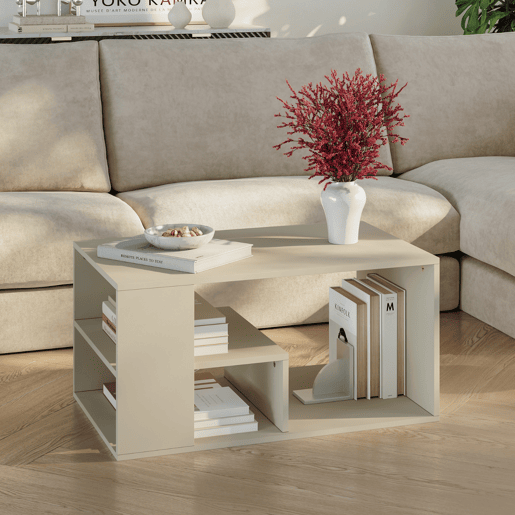 Mesa de centro Antaa retangular 80x50x40cm cor de areia en.casa