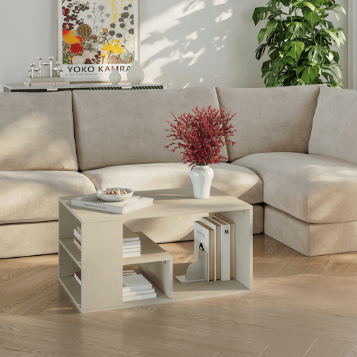 Mesa de centro Antaa retangular 80x50x40cm cor de areia en.casa