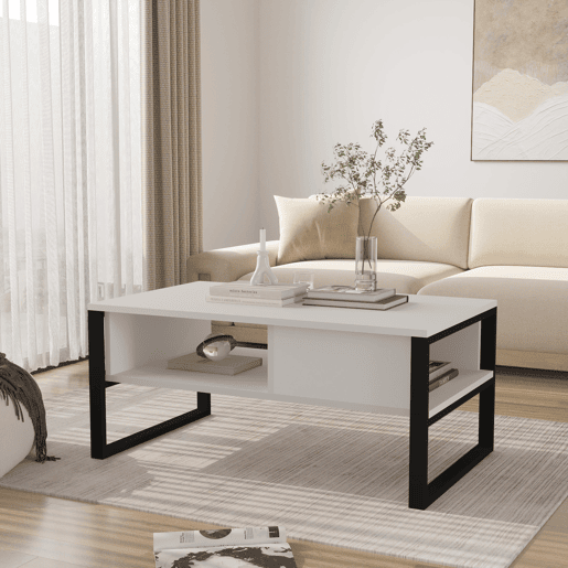 Mesa de centro Laukaa retangular metal 100x60x45cm Blanco en.casa Mesa de centro Laukaa retangular metal 100x60x45cm Blanco en.casa