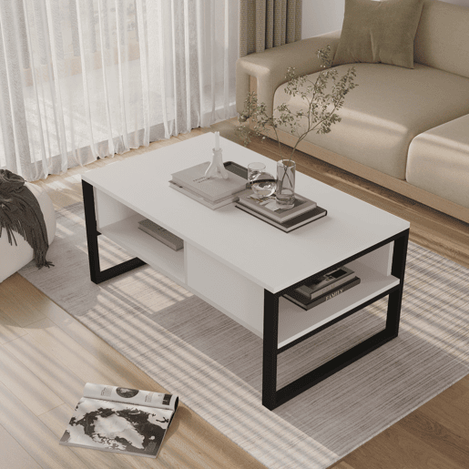 Mesa de centro Laukaa retangular metal 100x60x45cm Blanco en.casa Mesa de centro Laukaa retangular metal 100x60x45cm Blanco en.casa