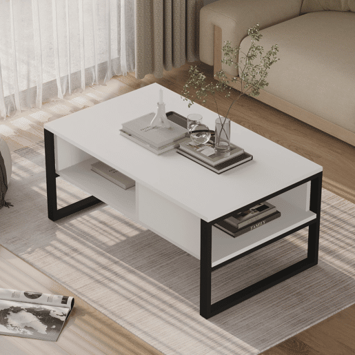Mesa de centro Laukaa retangular metal 100x60x45cm Blanco en.casa Mesa de centro Laukaa retangular metal 100x60x45cm Blanco en.casa