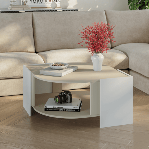 Mesa de centro Klipsari com espaço de arrumação 75x75x40 cm brancoareia en.casa