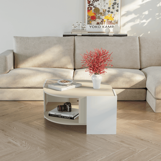 Mesa de centro Klipsari com espaço de arrumação 75x75x40 cm brancoareia en.casa