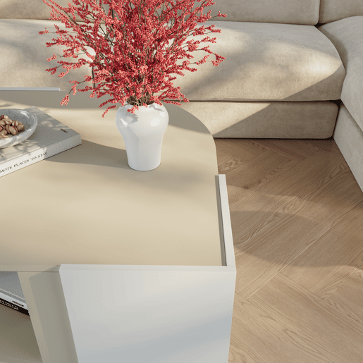 Mesa de centro Klipsari com espaço de arrumação 75x75x40 cm brancoareia en.casa