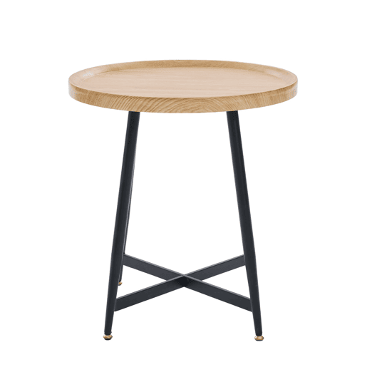 Mesa auxiliar redonda pequena - estilo nórdico, madeira natural e estrutura metálica - Natural Wood