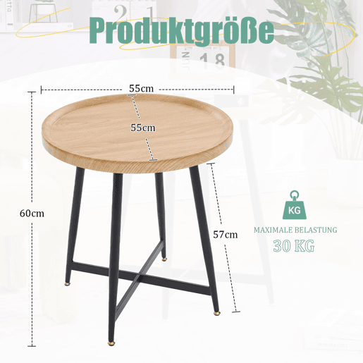 Mesa auxiliar redonda pequena - estilo nórdico, madeira natural e estrutura metálica - Natural Wood