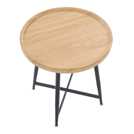 Mesa auxiliar redonda pequena - estilo nórdico, madeira natural e estrutura metálica - Natural Wood