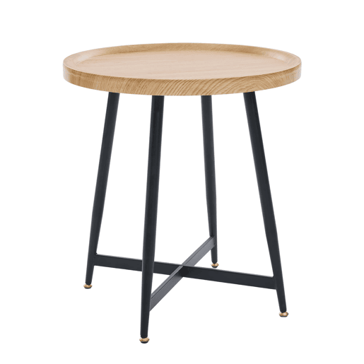 Mesa auxiliar redonda pequena - estilo nórdico, madeira natural e estrutura metálica - Natural Wood