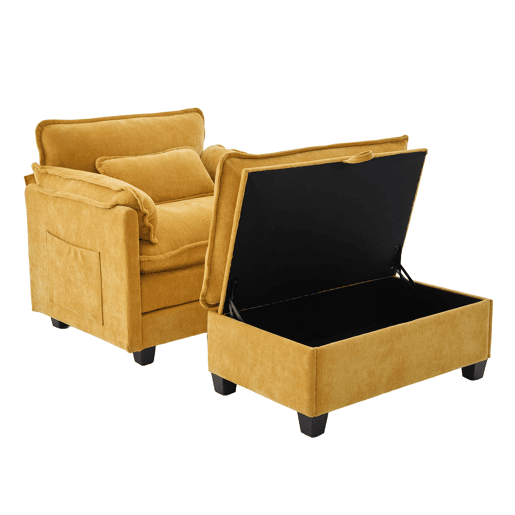 Poltrona lounge grande - com apoio para os pés, almofada e bolsos laterais - Amarelo