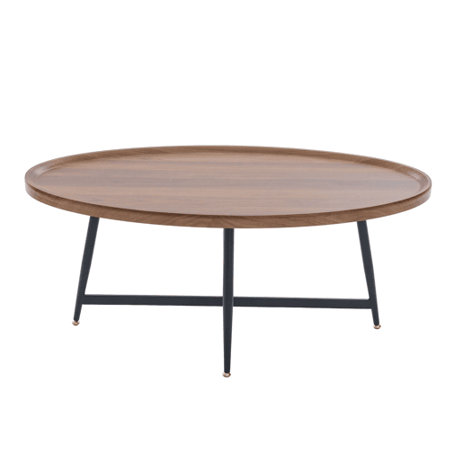 Mesa de centro ovalada - estilo nórdico com estrutura metálica - castanha