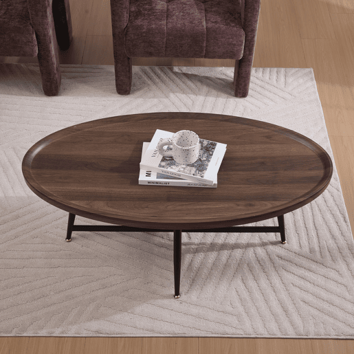 Mesa de centro ovalada - estilo nórdico com estrutura metálica - castanha