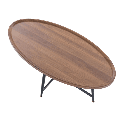 Mesa de centro ovalada - estilo nórdico com estrutura metálica - castanha