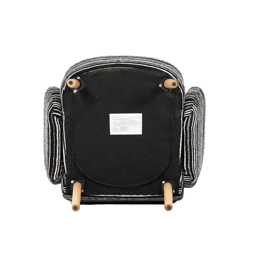 Poltrona individual - padrão circular, com bolso lateral, pernas de madeira, confortável - Preto