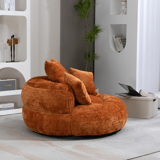 Sofá puff individual - encosto alto, gaming, com almofadas - laranja