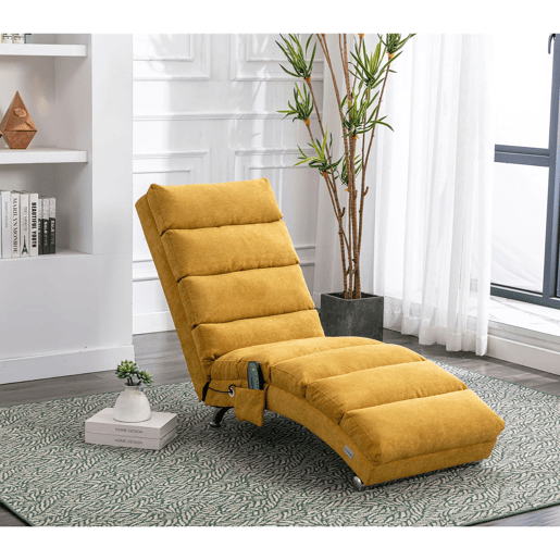 Sofá reclinável individual - apoio corporal completo, vibração suave, bolsos laterais - amarelo mostarda