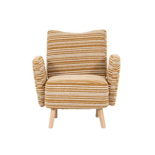 Poltrona individual 77x81 cm - Tecido com padrão de círculos, bolso lateral, pernas de madeira - Amarelo mostarda