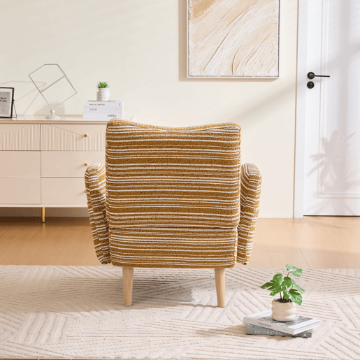 Poltrona individual 77x81 cm - Tecido com padrão de círculos, bolso lateral, pernas de madeira - Amarelo mostarda