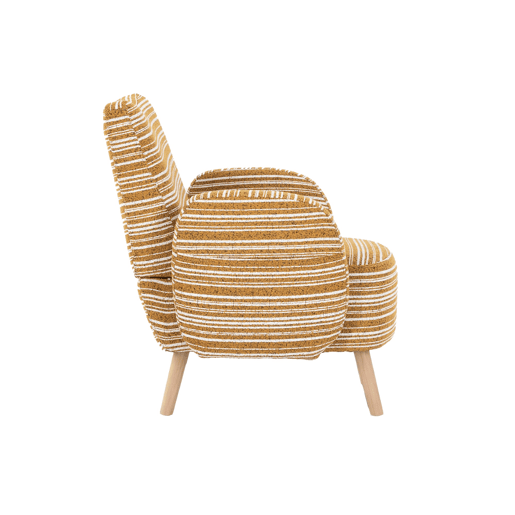 Poltrona individual 77x81 cm - Tecido com padrão de círculos, bolso lateral, pernas de madeira - Amarelo mostarda