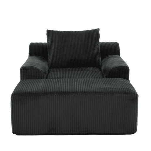 Sofá relax - Veludo canelado, assento profundo, almofada e bolsos laterais - Verde esmeralda