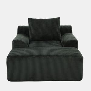Sofá relax - Veludo canelado, assento profundo, almofada e bolsos laterais - Verde esmeralda