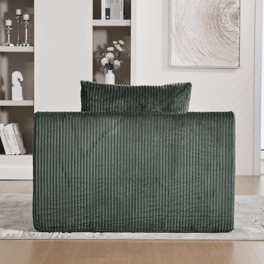 Sofá relax - Veludo canelado, assento profundo, almofada e bolsos laterais - Verde esmeralda