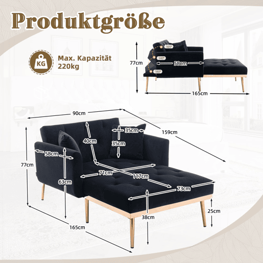 Poltrona reclinável individual - encosto ajustável e dobrável - preto