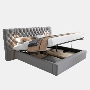 Cama de casal de veludo 180x200 cm com armazenamento e luz led,cinza