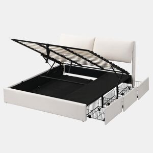 Cama de casal de veludo 140x200 cm com armazenamento,bege