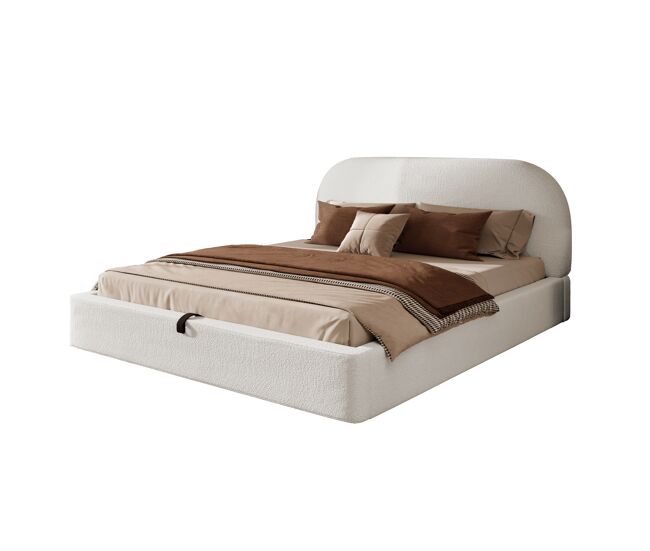 Cama de matrimonio de tela 180x200 cm con almacenaje,beige