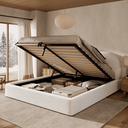 Cama de casal de tecido 180x200 cm com armazenamento,bege